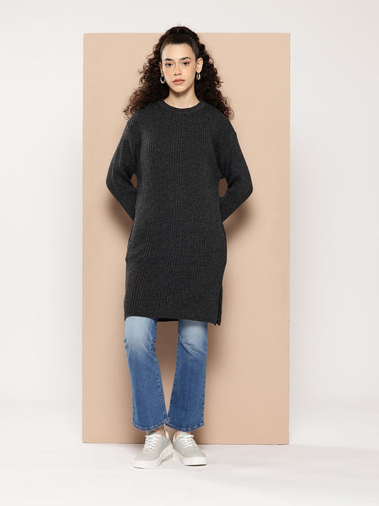 Women Knitted Long Tunic ,Button Down ,Winter Wear Women Color Mixchar