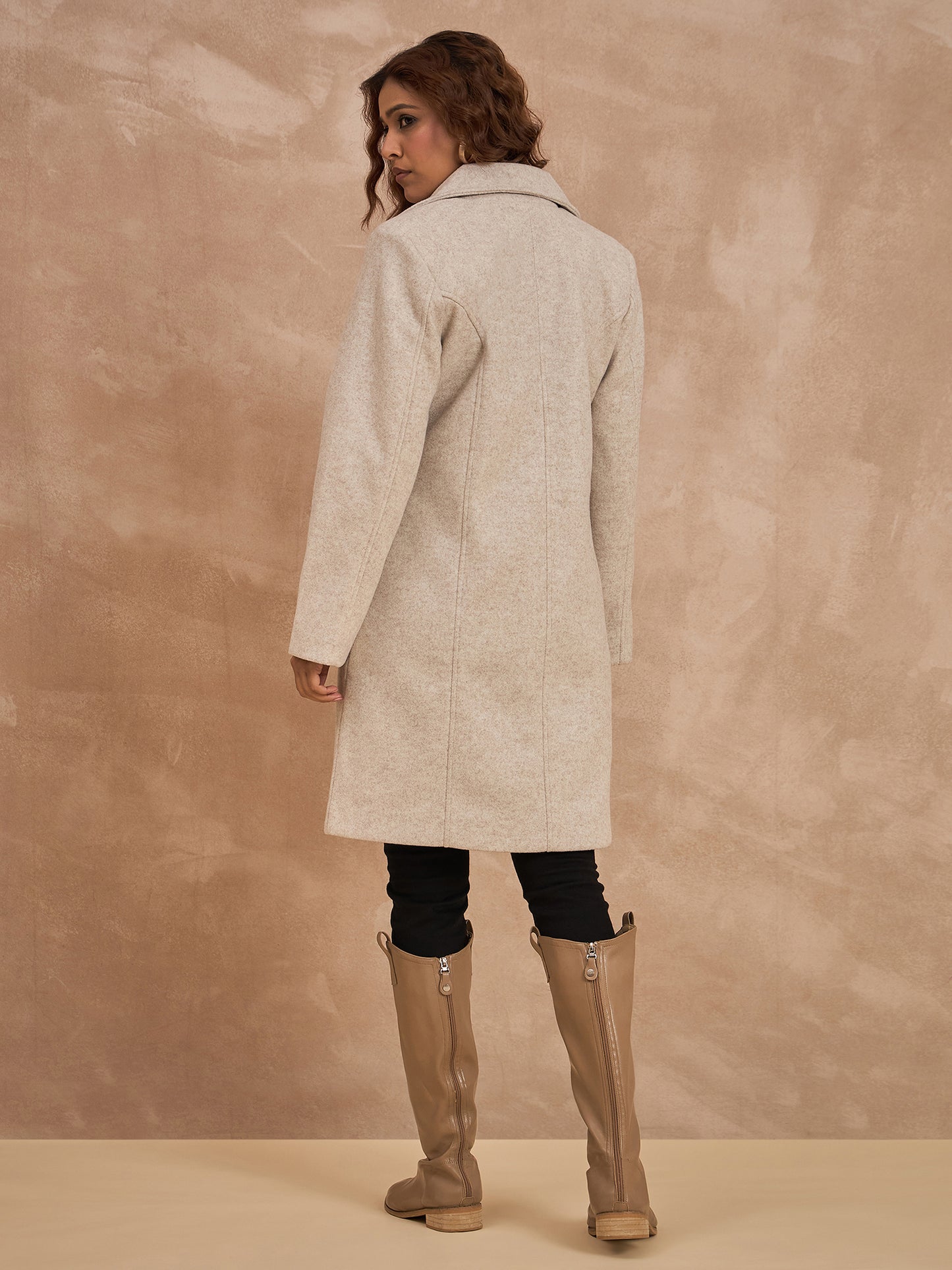 Clapton Women’S Wool Blend Long Winter Coat Beige – Classic Button Closure & Lapel Collar