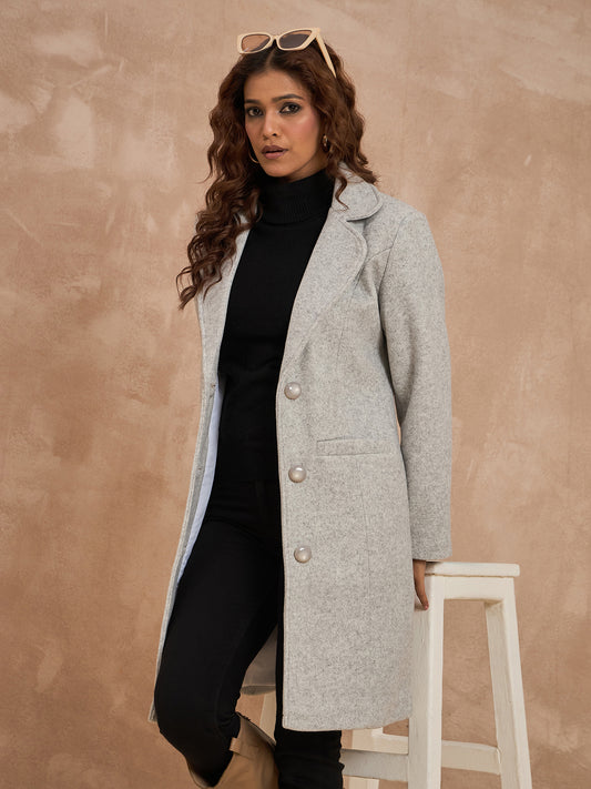 Clapton Women’S Wool Blend Long Winter Coat Grey – Classic Button Closure & Lapel Collar