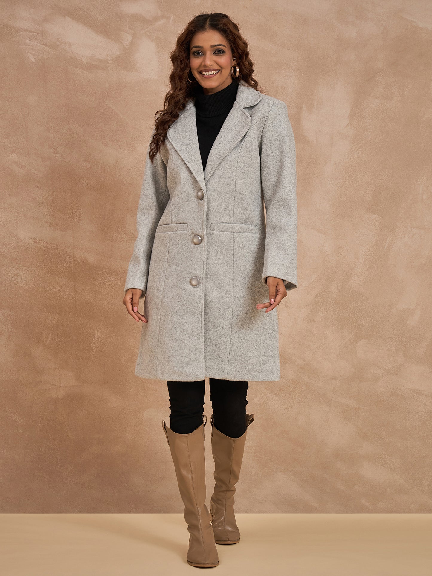 Clapton Women’S Wool Blend Long Winter Coat Grey – Classic Button Closure & Lapel Collar