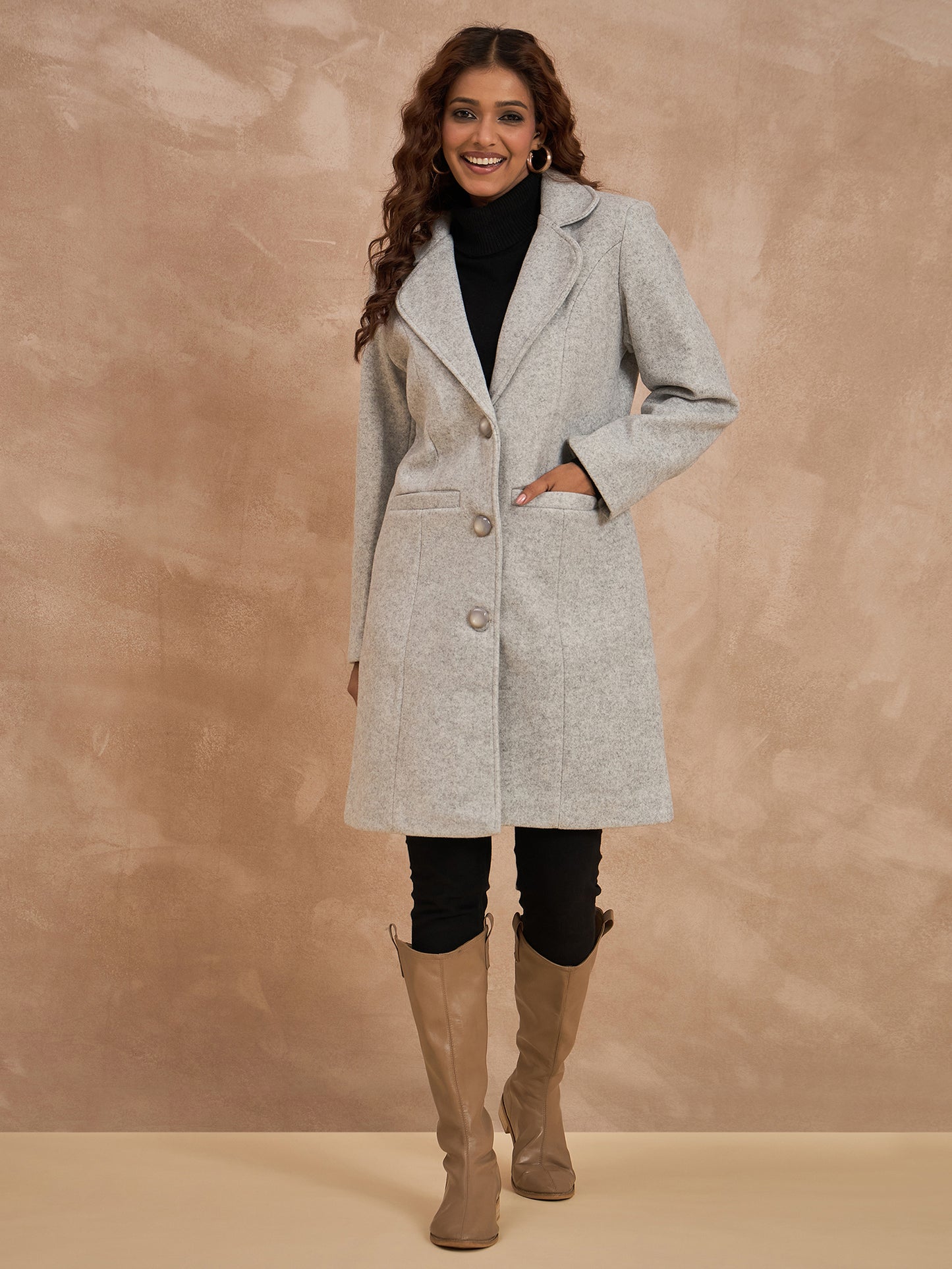 Clapton Women’S Wool Blend Long Winter Coat Grey – Classic Button Closure & Lapel Collar