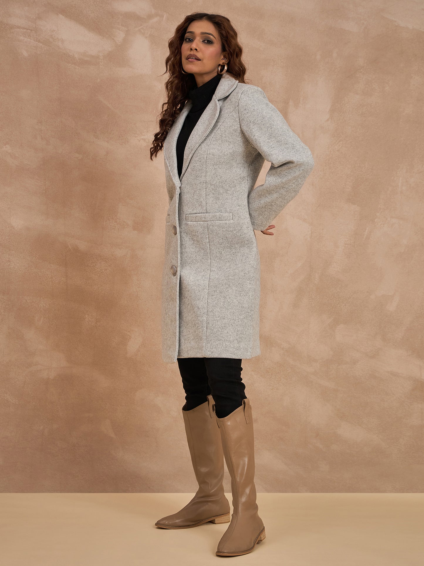 Clapton Women’S Wool Blend Long Winter Coat Grey – Classic Button Closure & Lapel Collar
