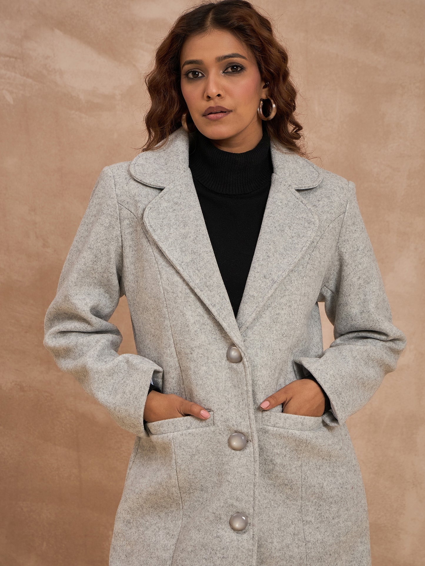 Clapton Women’S Wool Blend Long Winter Coat Grey – Classic Button Closure & Lapel Collar