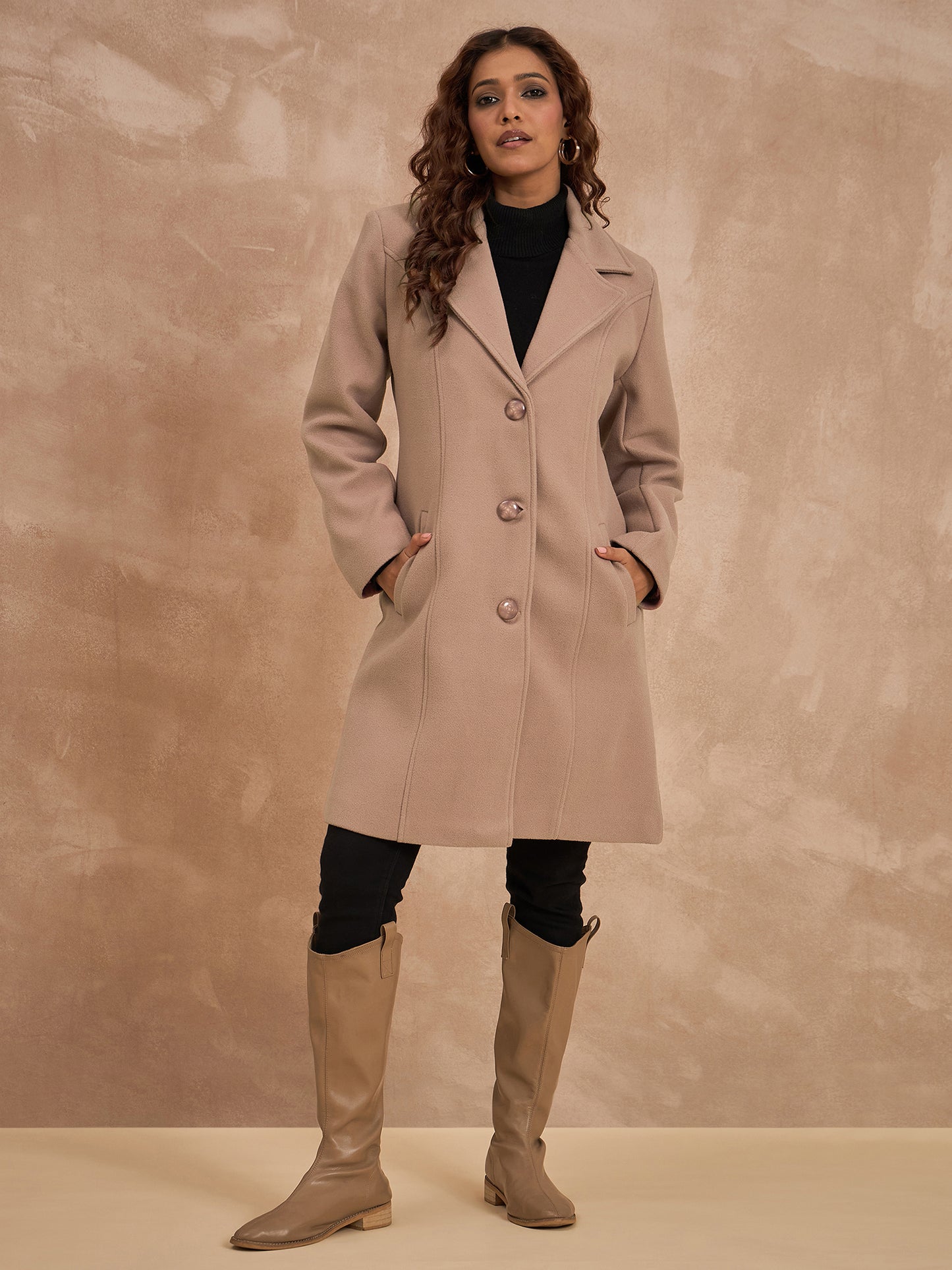 Clapton Women’S Wool Blend Long Winter Coat Brown – Classic Button Closure & Lapel Collar