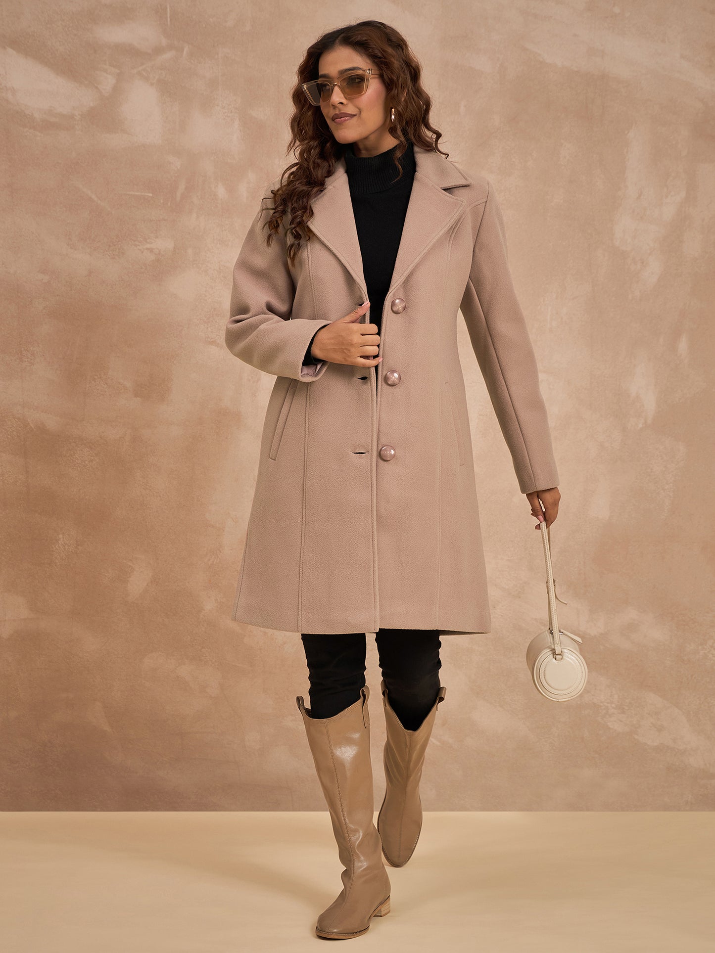 Clapton Women’S Wool Blend Long Winter Coat Brown – Classic Button Closure & Lapel Collar