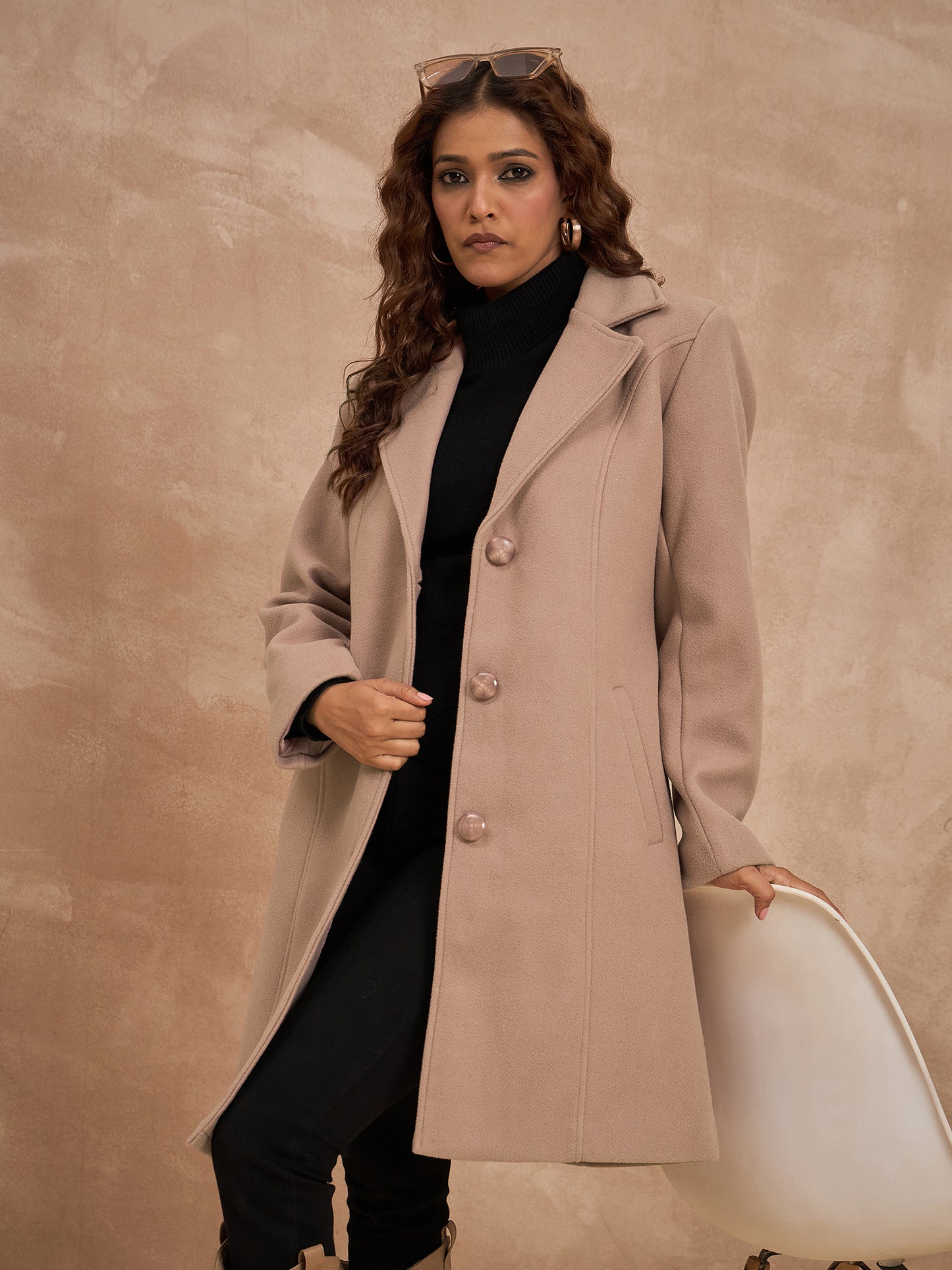 Clapton Women’S Wool Blend Long Winter Coat Brown – Classic Button Closure & Lapel Collar