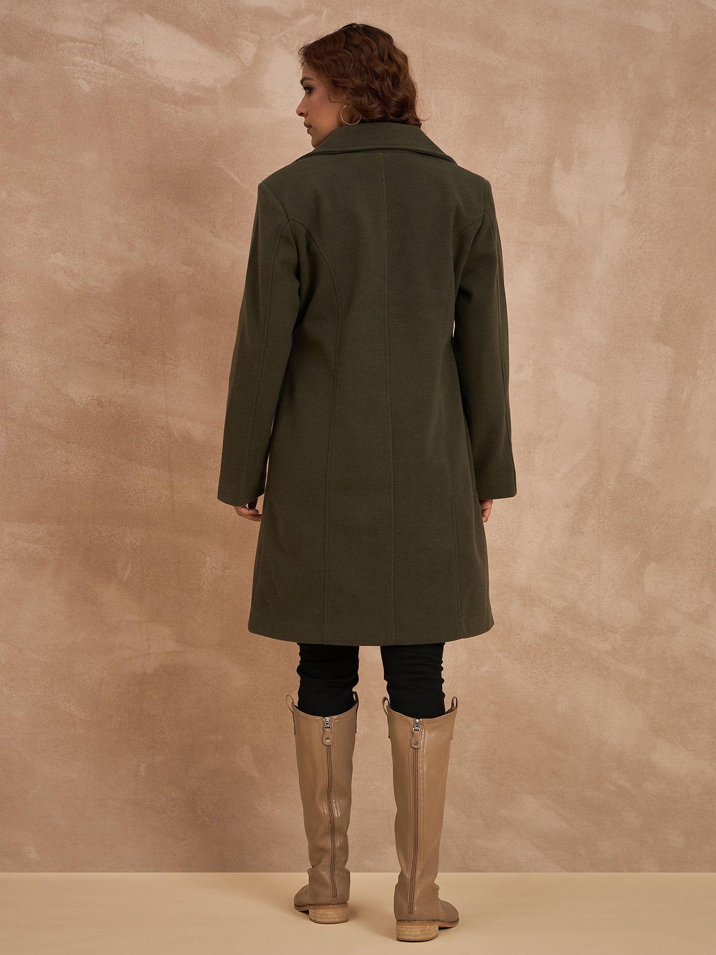 Clapton Women’S Wool Blend Long Winter Coat Olive – Classic Button Closure & Lapel Collar