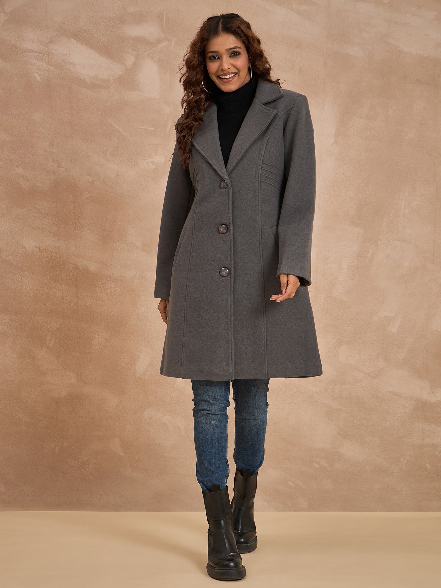 Clapton Women’S Wool Blend Long Winter Coat Grey – Classic Button Closure & Lapel Collar