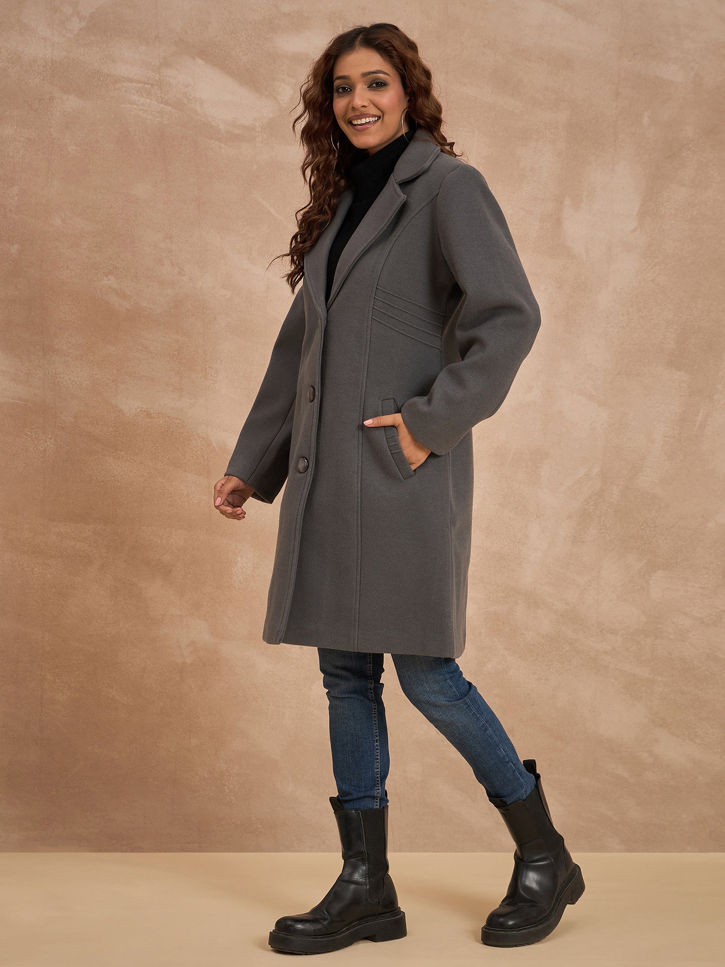Clapton Women’S Wool Blend Long Winter Coat Grey – Classic Button Closure & Lapel Collar