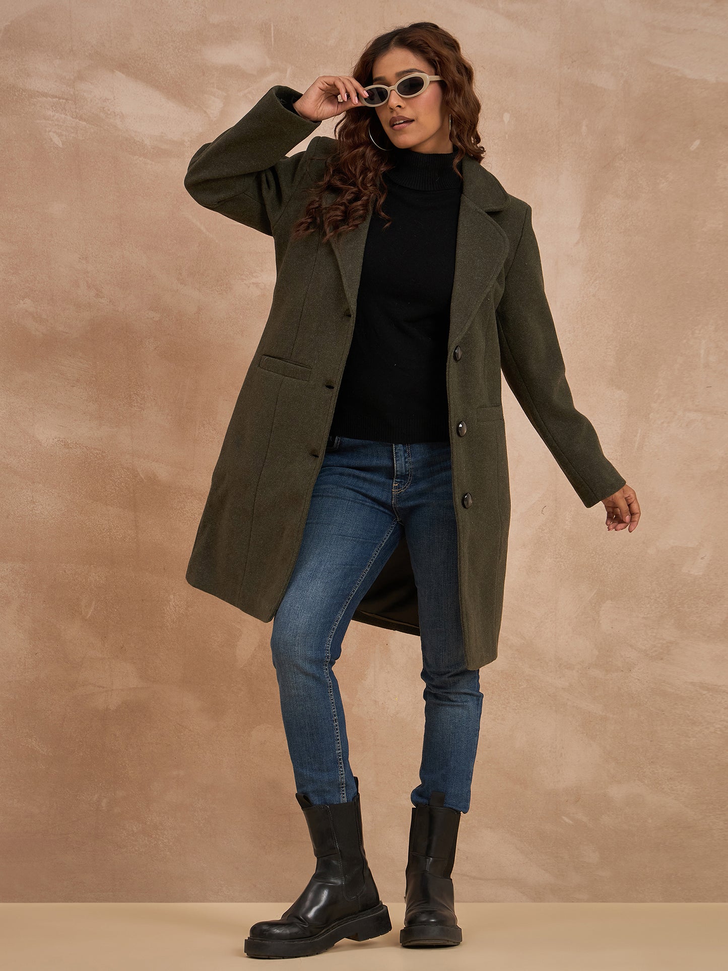 Clapton Women’S Wool Blend Long Winter Coat Green – Classic Button Closure & Lapel Collar
