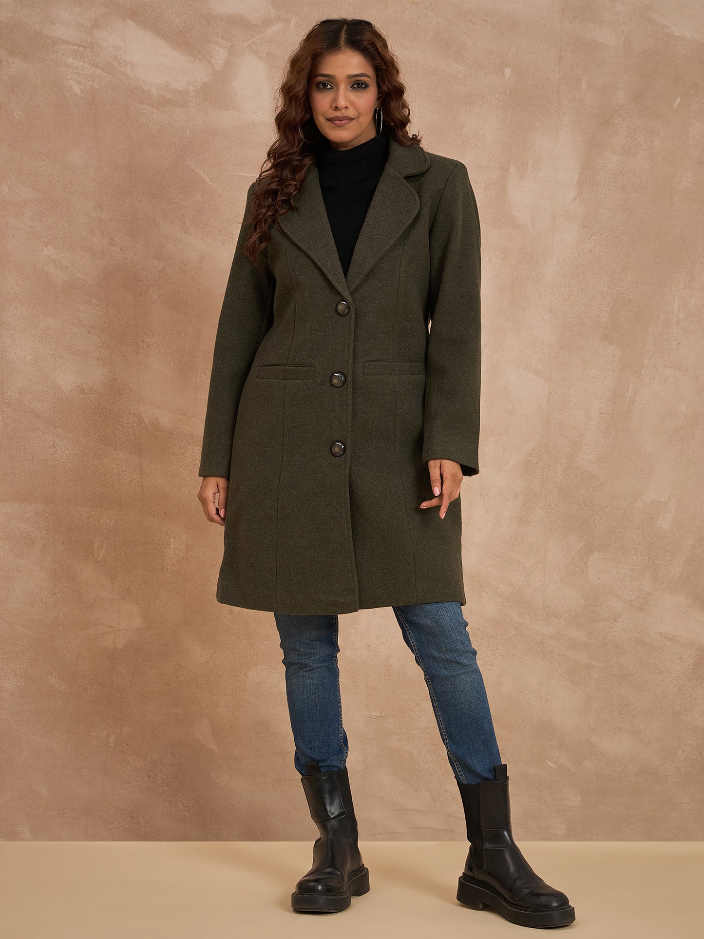 Clapton Women’S Wool Blend Long Winter Coat Green – Classic Button Closure & Lapel Collar