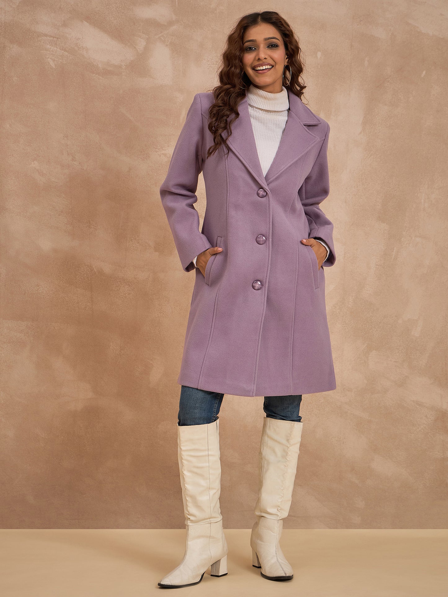 Clapton Women’S Wool Blend Long Winter Coat Purple – Classic Button Closure & Lapel Collar