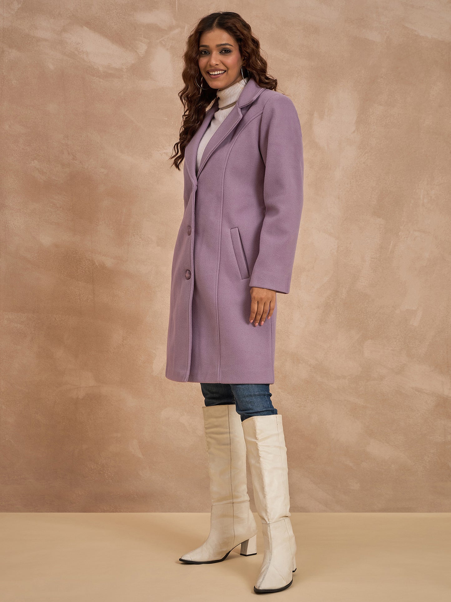 Clapton Women’S Wool Blend Long Winter Coat Purple – Classic Button Closure & Lapel Collar