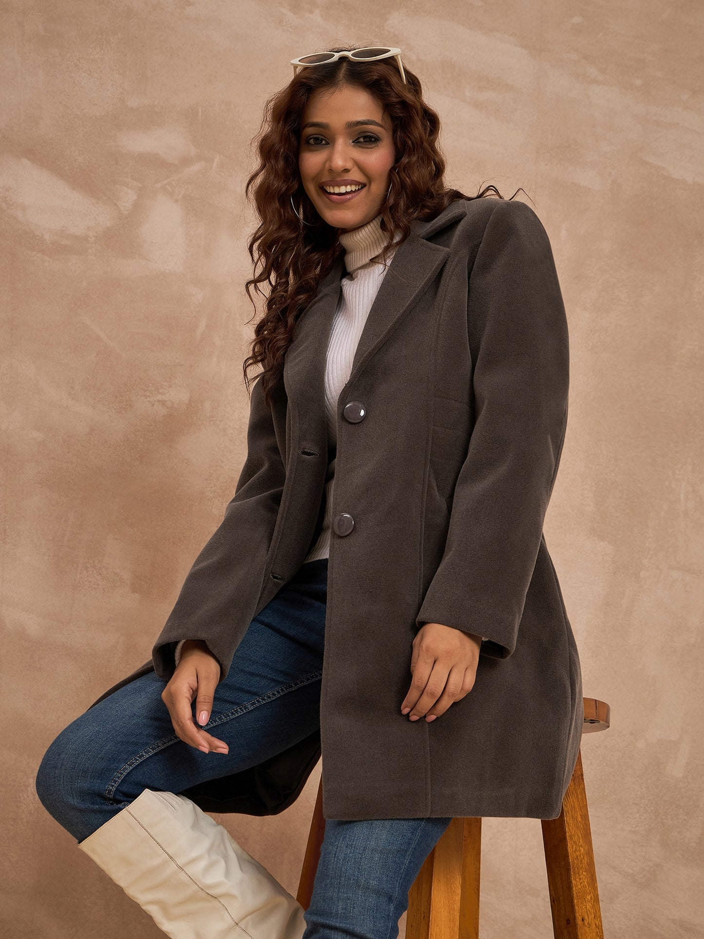 Clapton Women’S Wool Blend Long Winter Coat Brown – Classic Button Closure & Lapel Collar