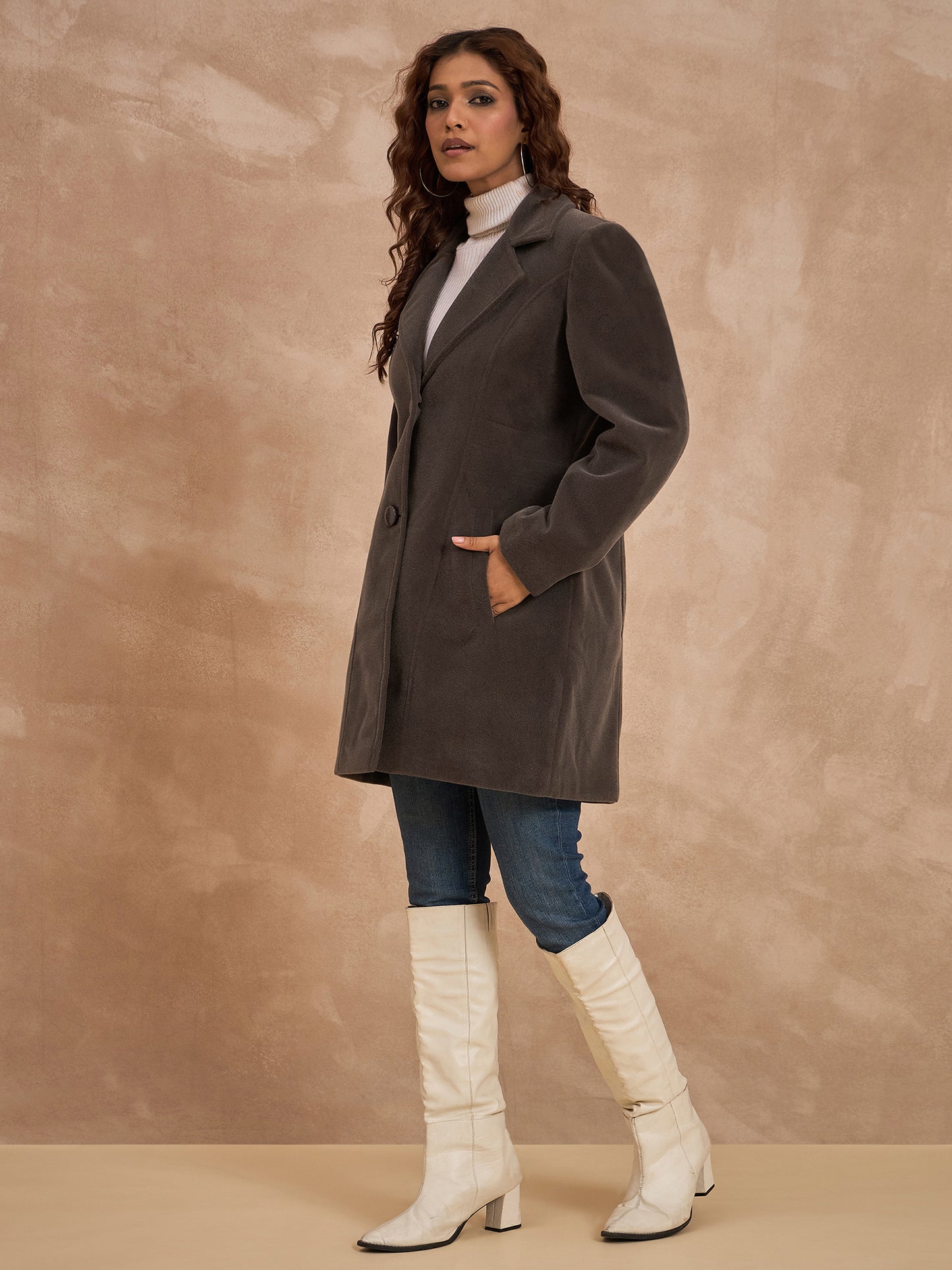 Clapton Women’S Wool Blend Long Winter Coat Brown – Classic Button Closure & Lapel Collar