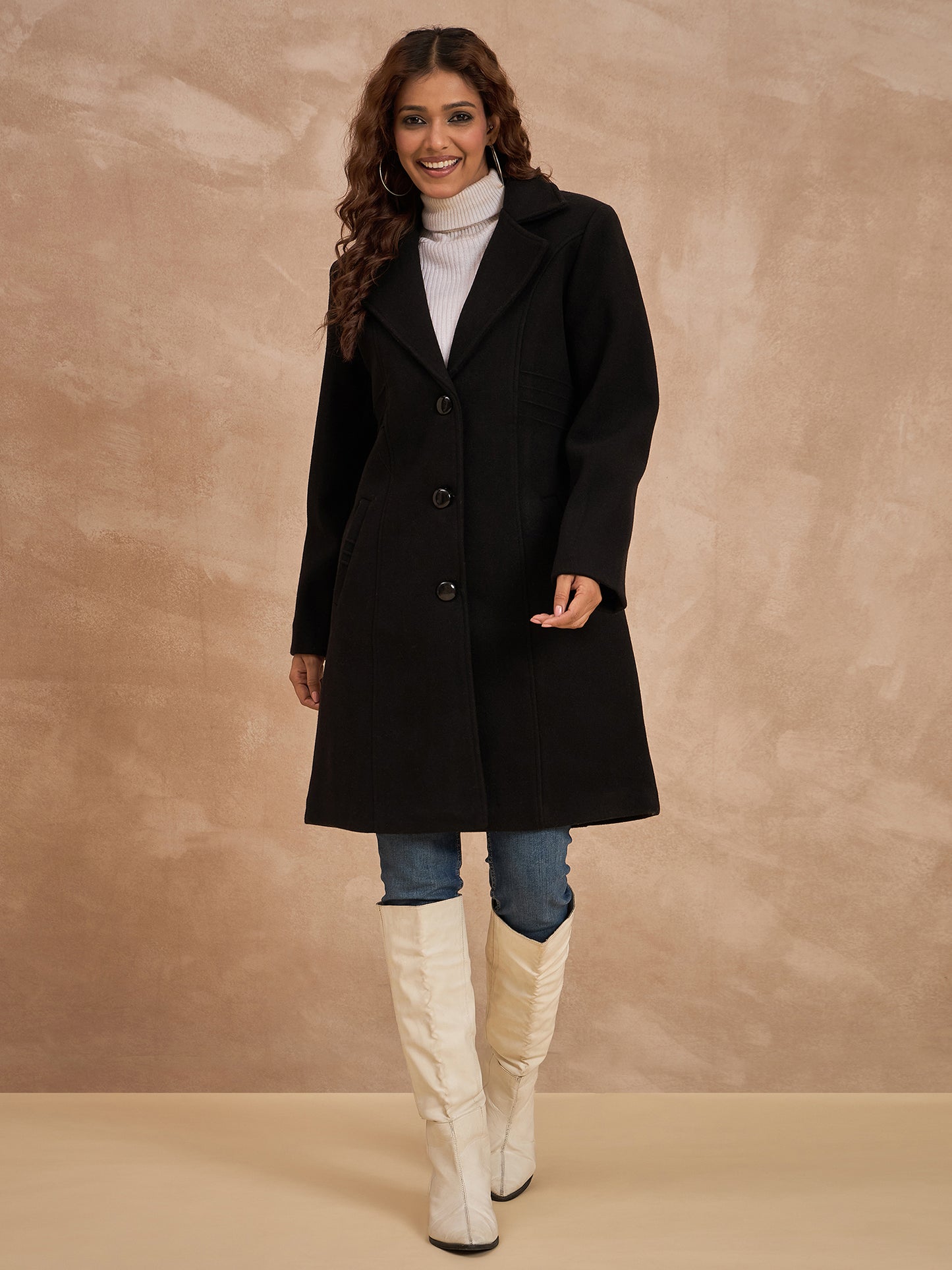 Clapton Women’S Wool Blend Long Winter Coat Black – Classic Button Closure & Lapel Collar