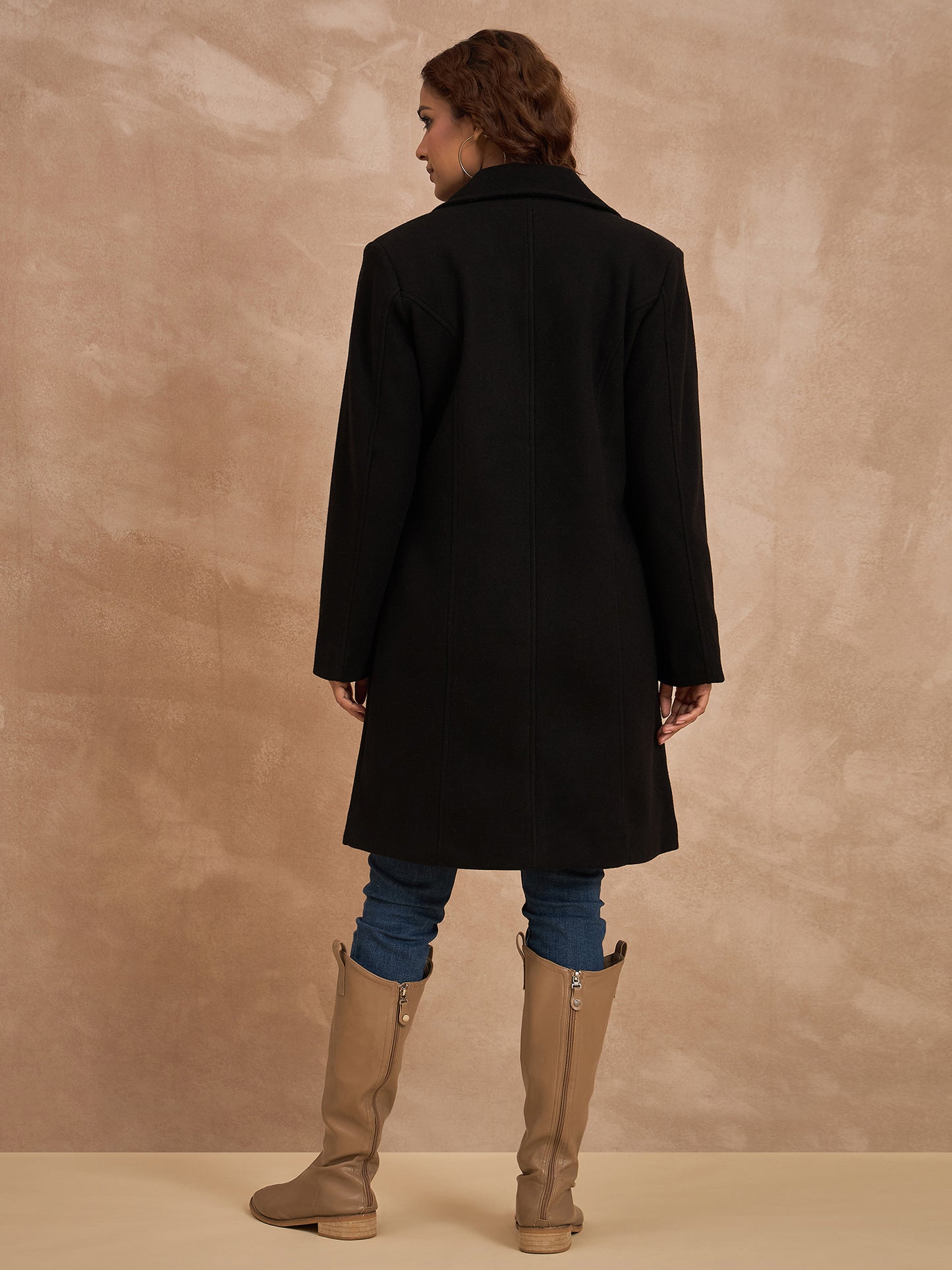 Clapton Women’S Wool Blend Long Winter Coat Black – Classic Button Closure & Lapel Collar