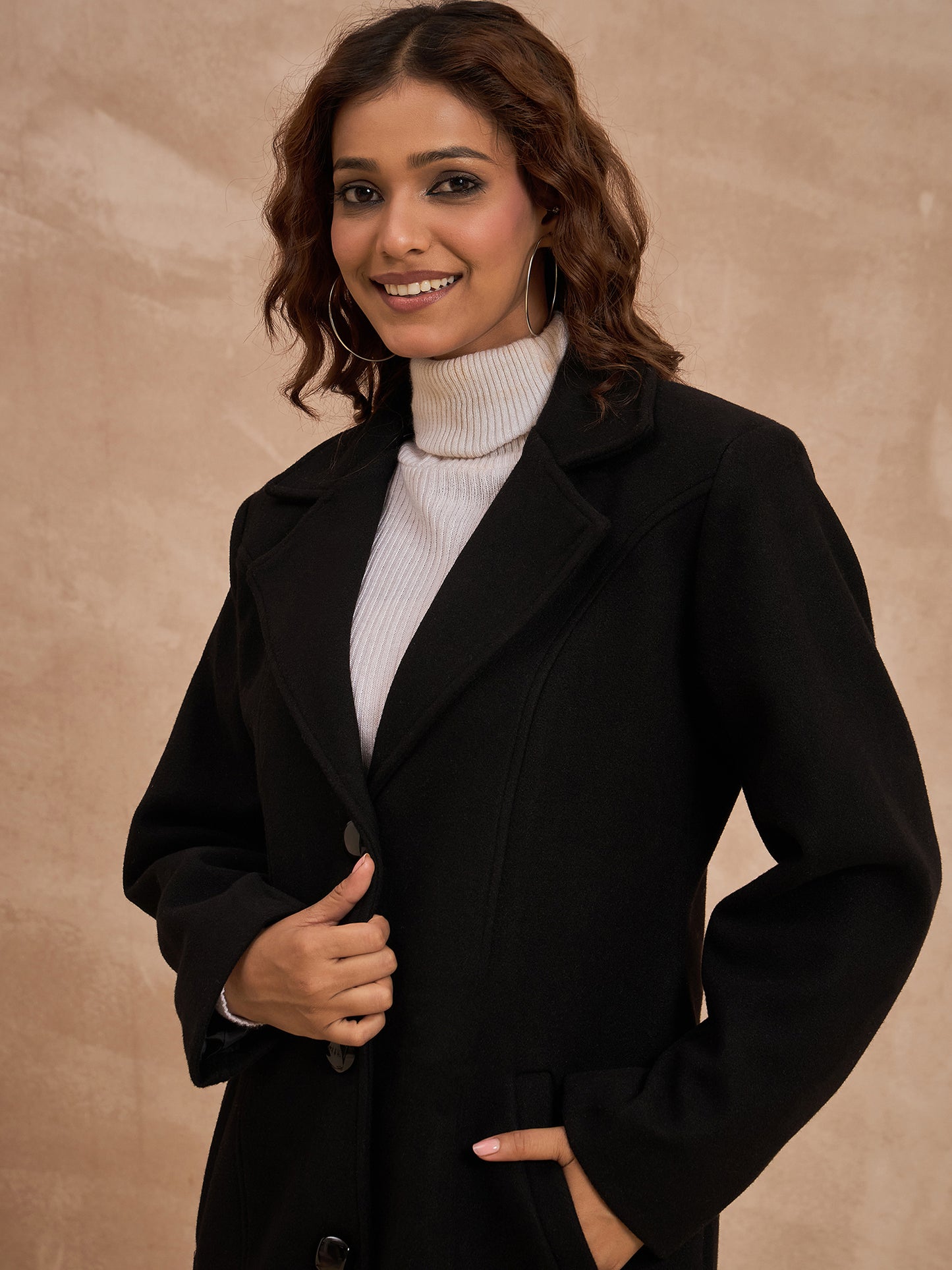 Clapton Women’S Wool Blend Long Winter Coat Black – Classic Button Closure & Lapel Collar