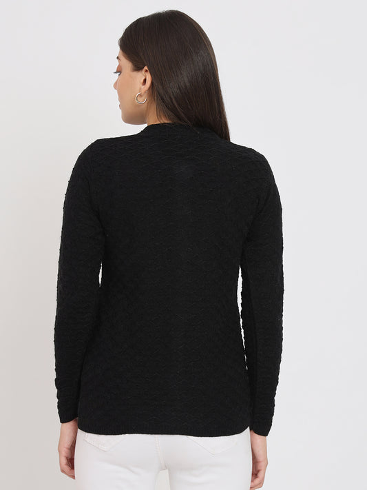 Wool Blend Round Neck Black Cardigans