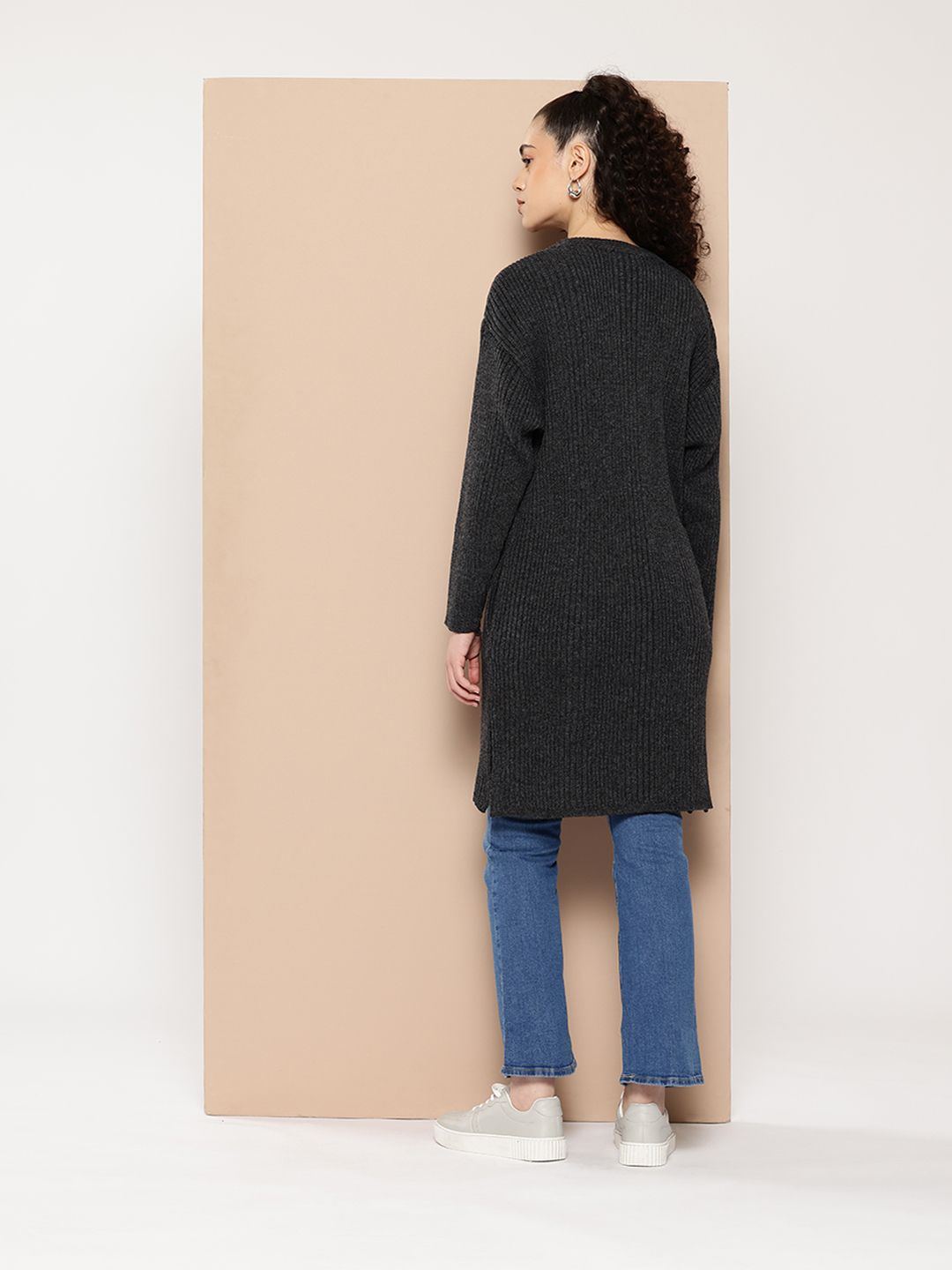 Women Knitted Long Tunic ,Button Down ,Winter Wear Women Color Mixchar