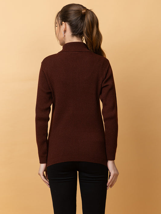 Wool Blend High Neck Top With Embroidery