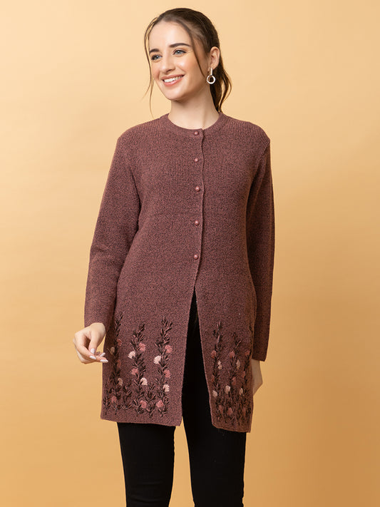 Wool Blend Round Neck Peach Long Shrug Dark peach