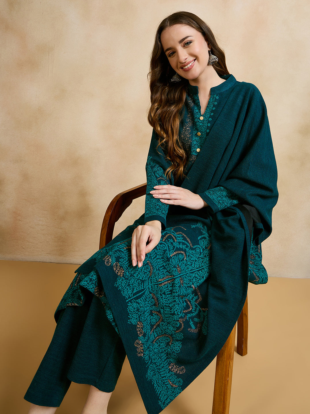 Clapton Embroidered Straight Kurta Pant With Dupatta Set Green