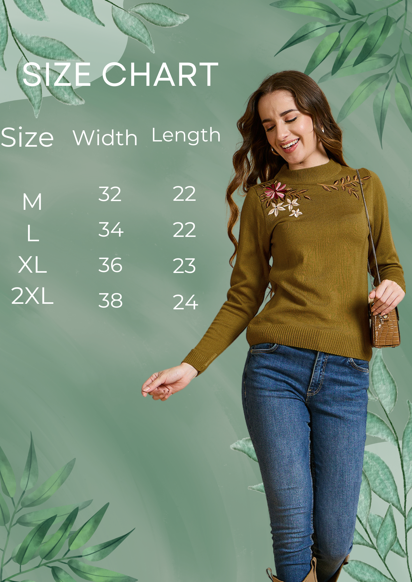 Floral Embroidered Array work Pullover Sweater for women Gold