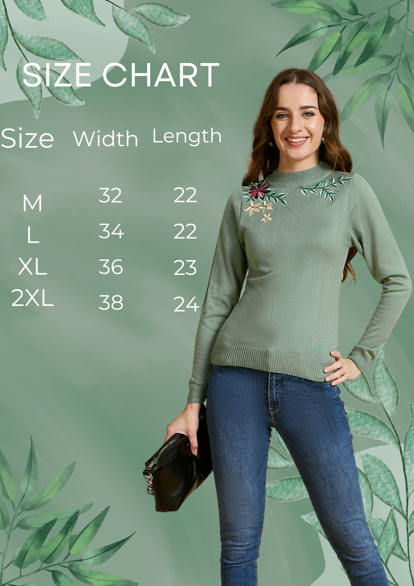 Floral Embroidered Array work Pullover Sweater for women Pista