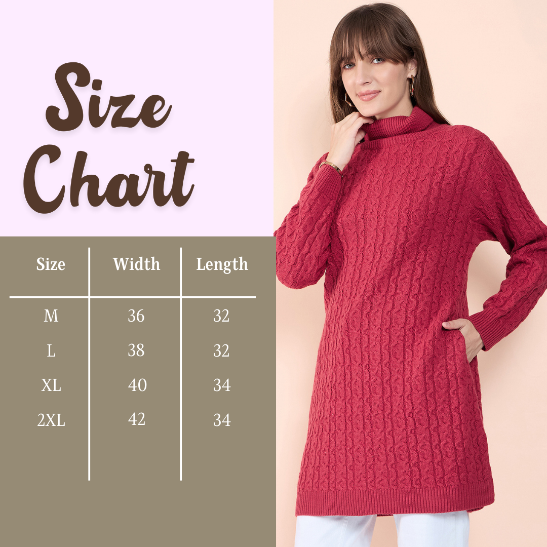 Clapton High Neck Cable Knitted Woolen Dress Rust