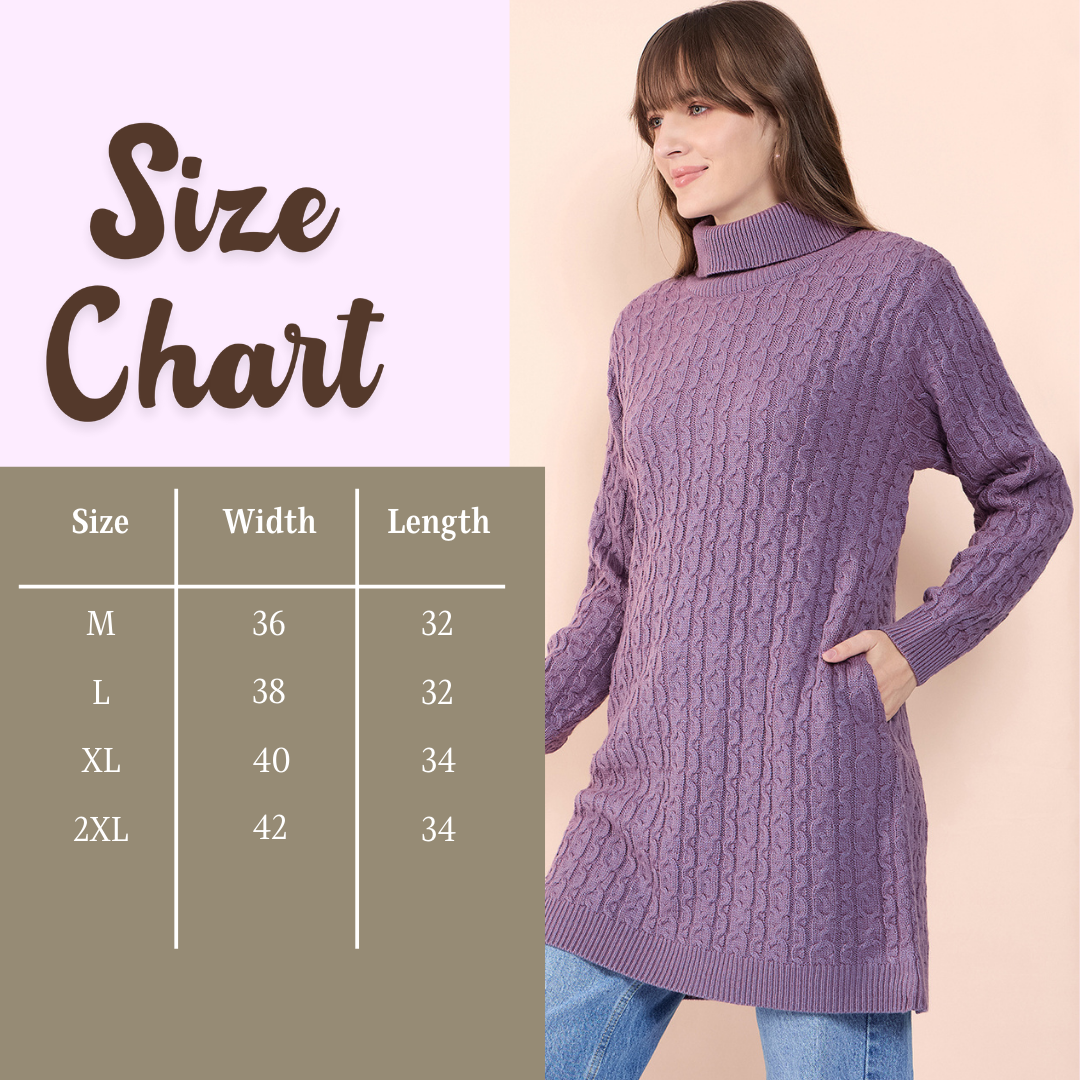 Clapton High Neck Cable Knitted Woolen Dress Mauve