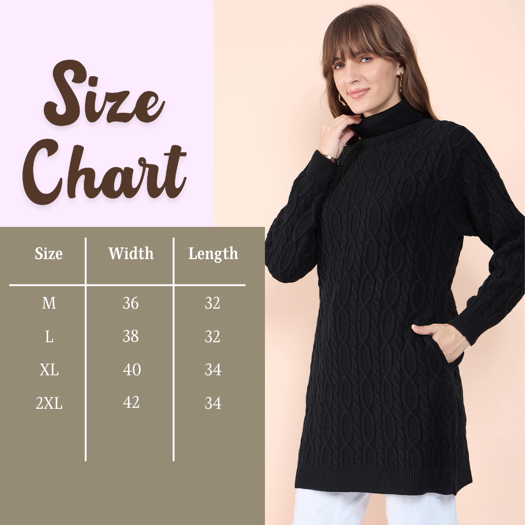 Clapton High Neck Cable Knitted Woolen Dress Black