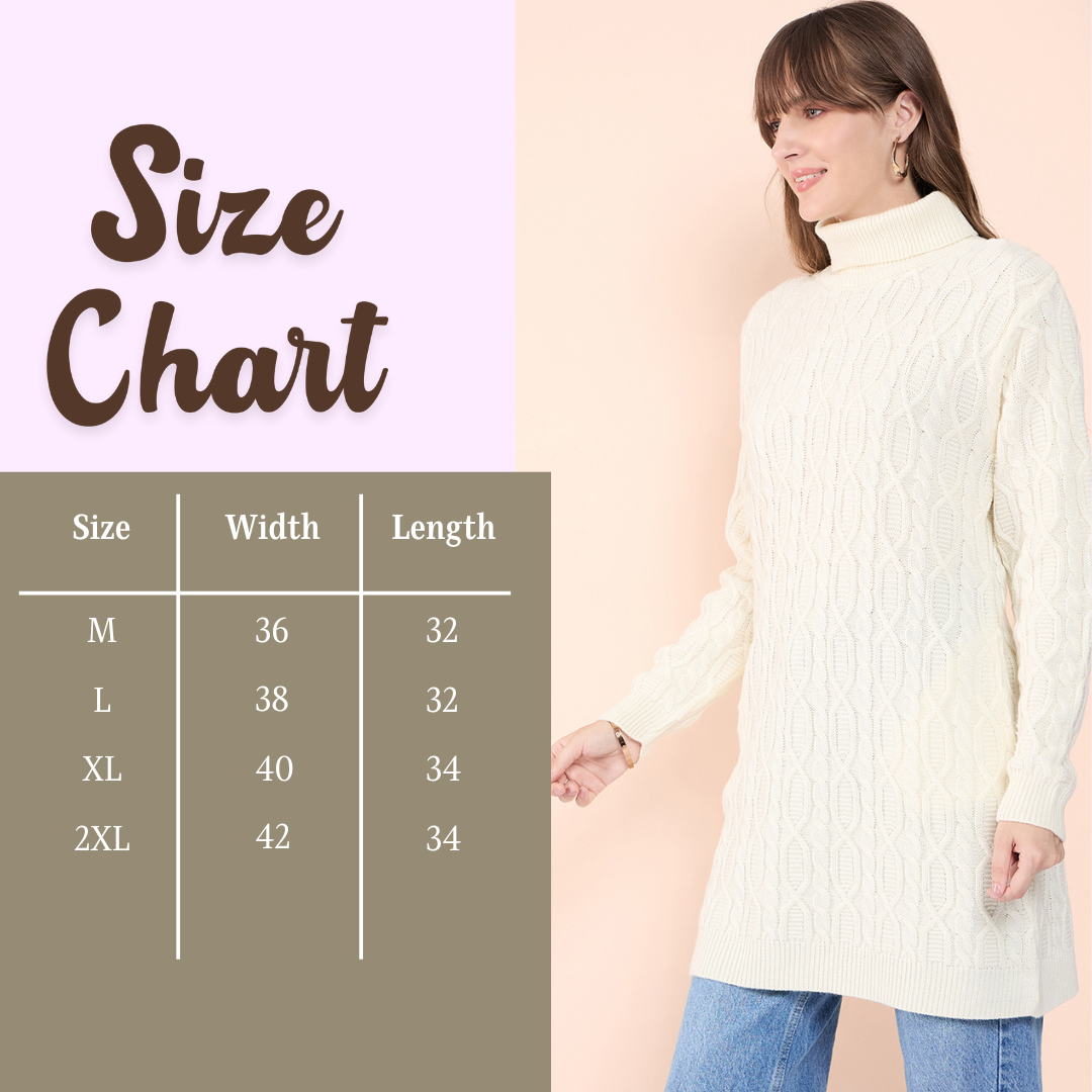 Clapton High Neck Cable Knitted Woolen Dress Cream