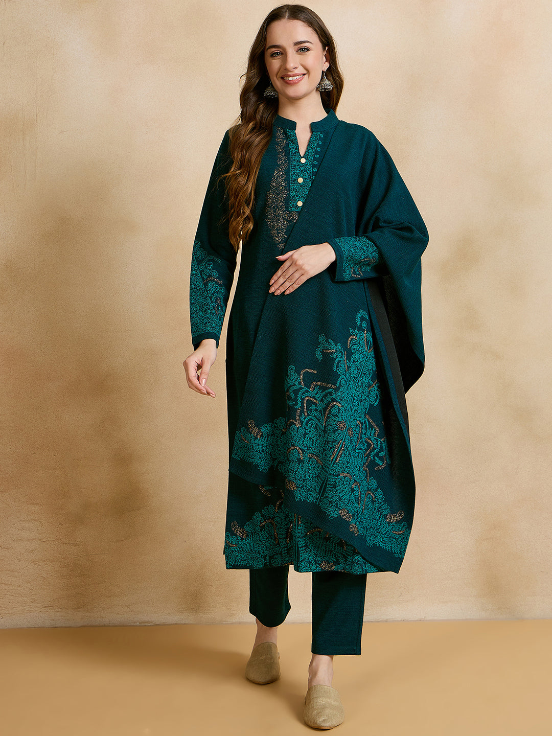 Clapton Embroidered Straight Kurta Pant With Dupatta Set Green