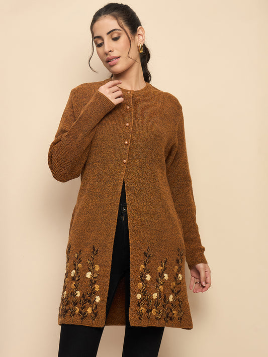 Wool Blend Round Neck Peach Long Shrug gold