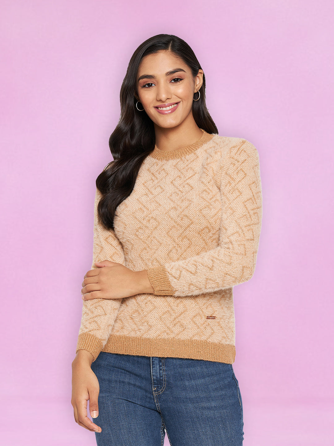 Hair Wool Round Neck gold Top