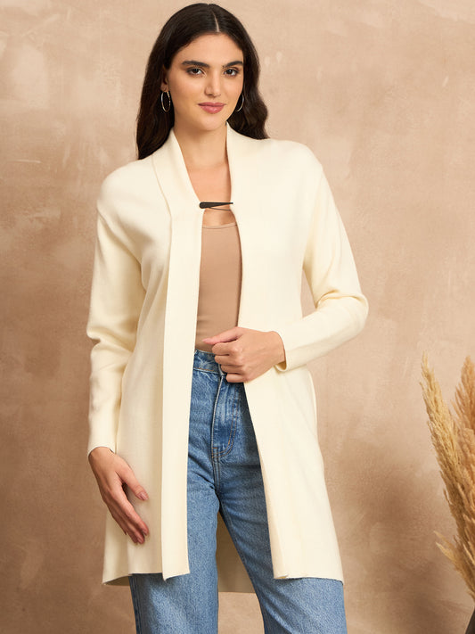 Women Knitted Long Shrug Cream
