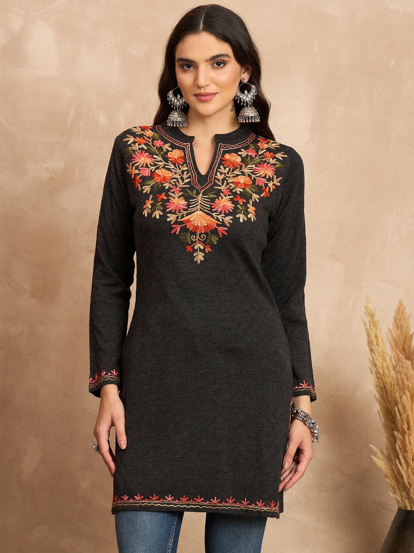 Women Multicolor Embroidered woolen Blend Kurta Mixture Winter Wear