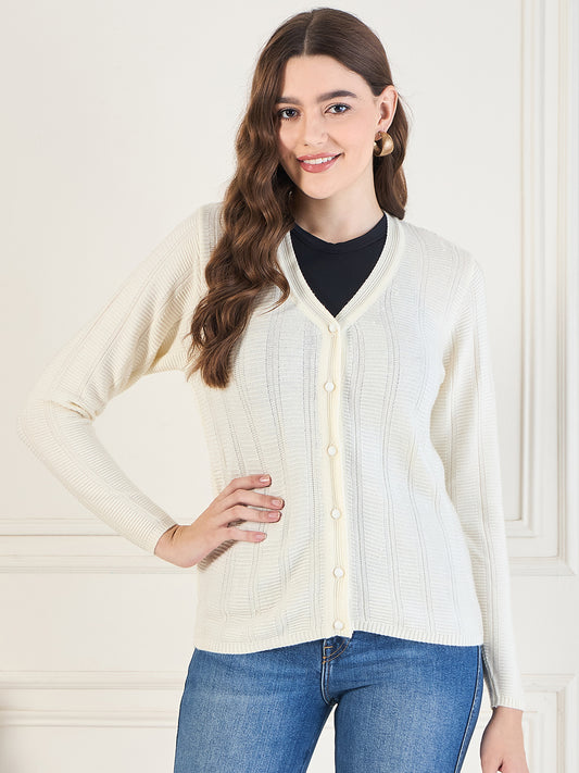 Wool Blend Round Neck cardigan off white