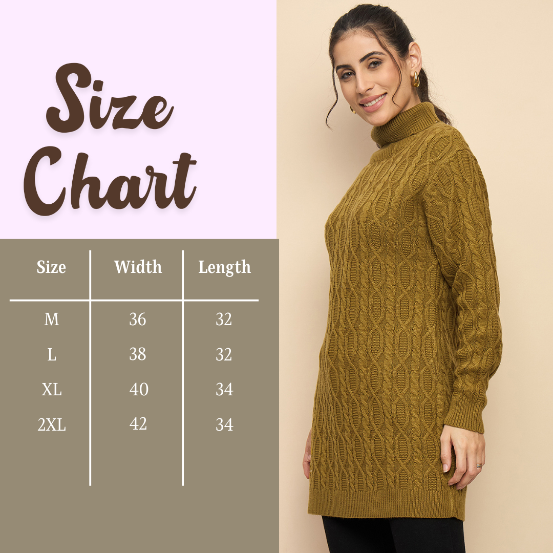 Clapton High Neck Cable Knitted Woolen Dress Gold
