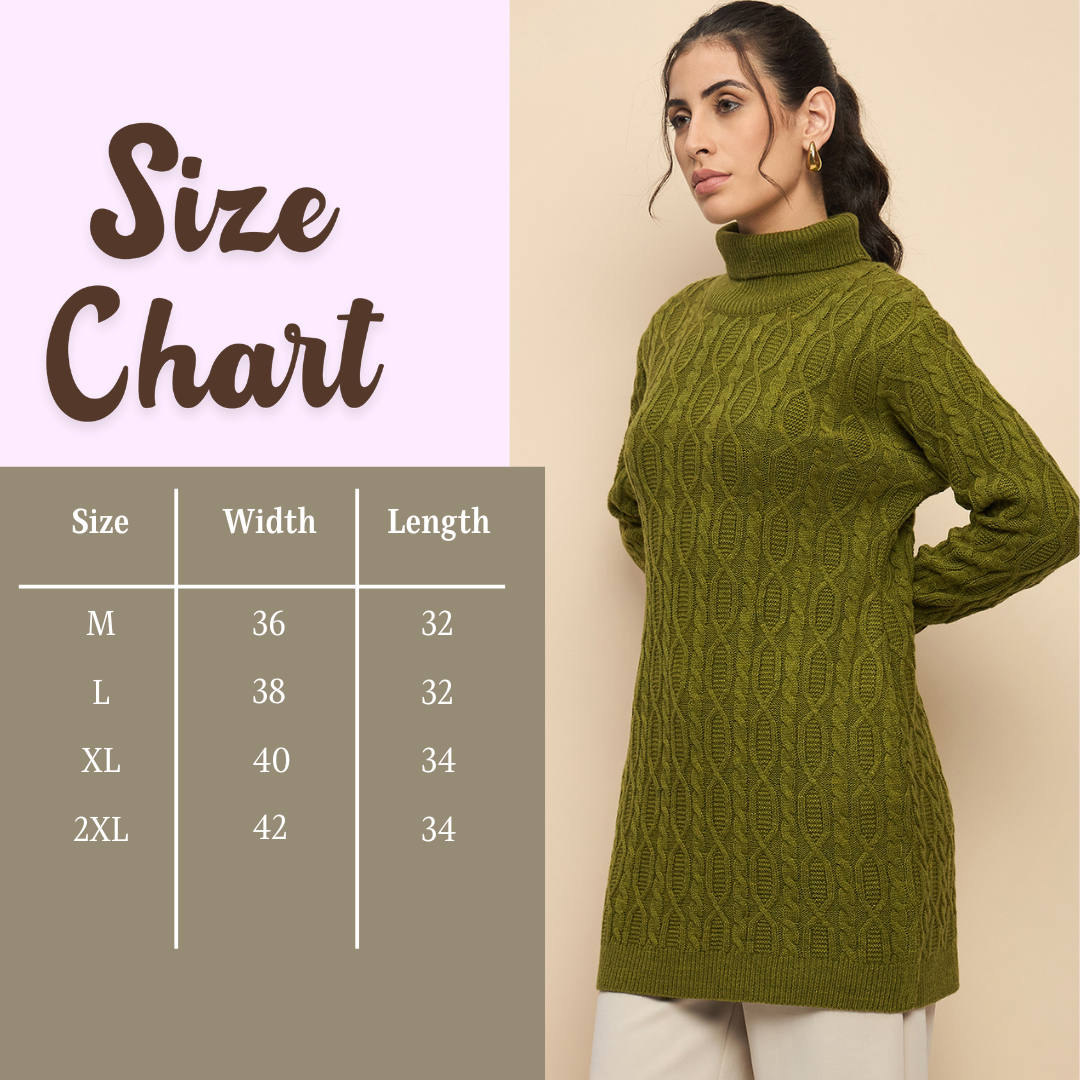Clapton High Neck Cable Knitted Woolen Dress Green