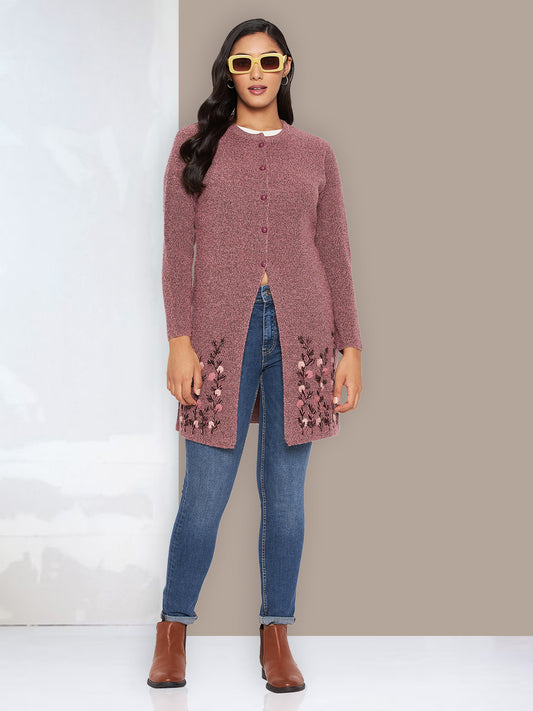 Wool Blend Round Neck Peach Long Shrug