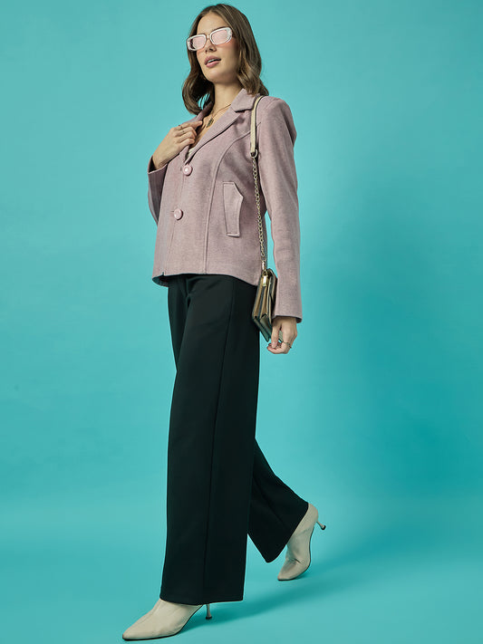 Single Breasted Woollen Blazer Regular Fit Formal Dark Pink