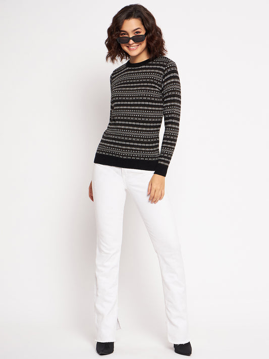 Wool Blend Round Neck Black Top