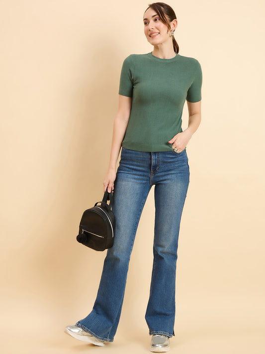 Clapton Women Knitted Round Neck T-shirt Green