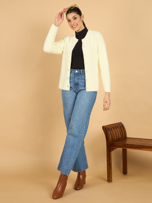Cream color Hair Wool Winter Wear Women’S Cardigan