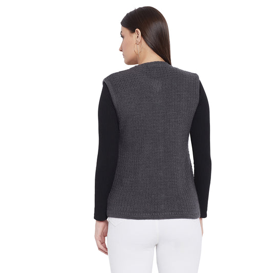 Wool Blend Round Neck Half Sleeve Grey cardigan
