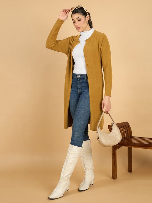 Golden long woolen Cardigan
