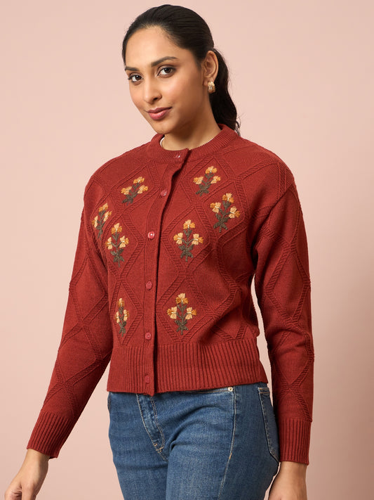 Knitted Floral Embroidered Cardigan | Clapton
