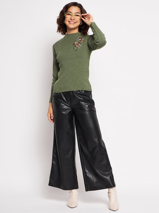 Wool Blend Round Neck Apple Top With Embroidery